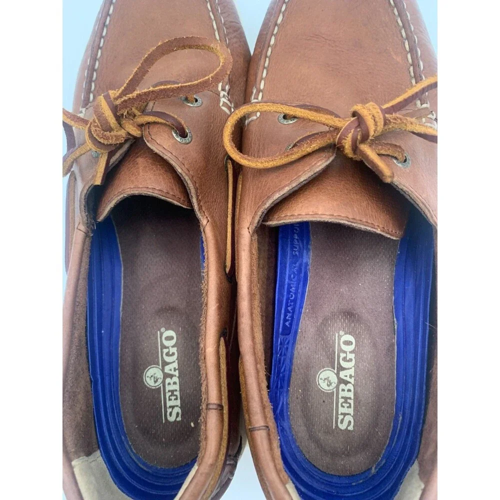 Mens Sebago Docksides Portland Size 12W Boat Shoes Brown Leather Preppy Nautical